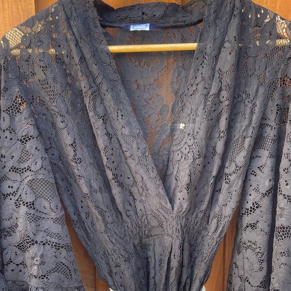 Venus Black Lace Kimono Swim Coverup Maxi Dress Bell Sleeve Boho Bohemian Goth 4 - Picture 4 of 12
